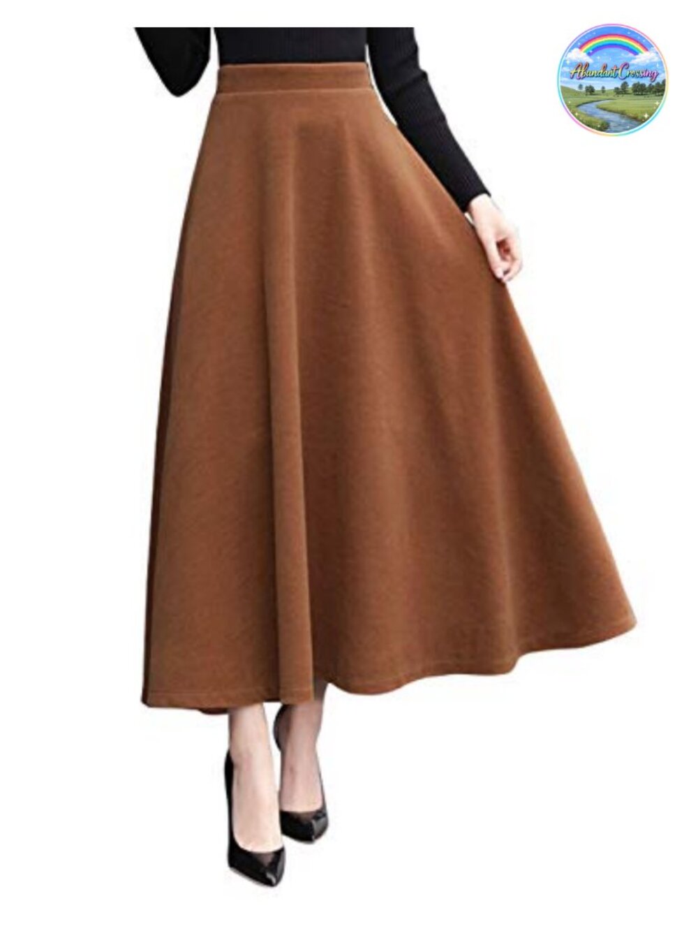 Wool Blend High Waist Flared A-Line Maxi Long Winter Swing Skirt